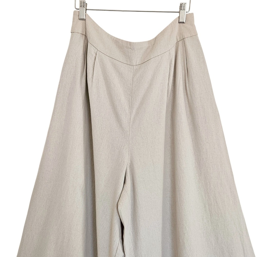 7 For All Mankind Linen Blend Wide Leg High Rise Pleated Pants Beige Size Large - Picture 4 of 8